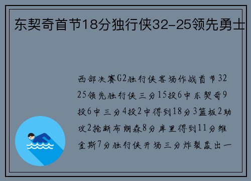 东契奇首节18分独行侠32-25领先勇士